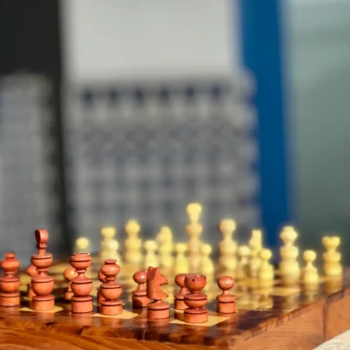 Handcrafted Wooden Chess Set with Animal Figurines
