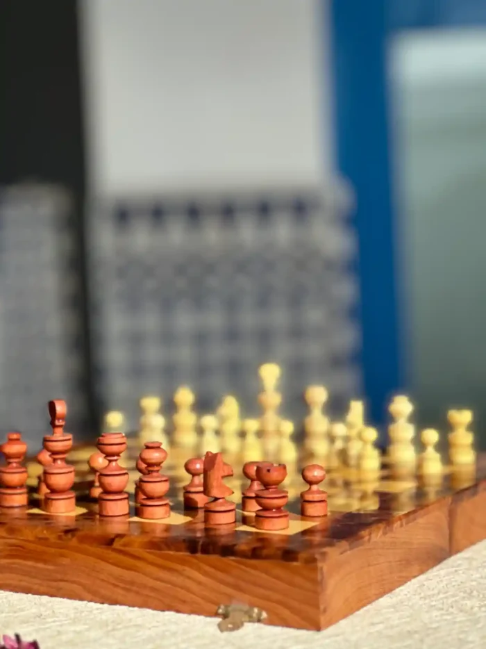 Handcrafted Wooden Chess Set with Animal Figurines - Image 5