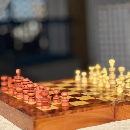 Handcrafted Wooden Chess Set with Animal Figurines