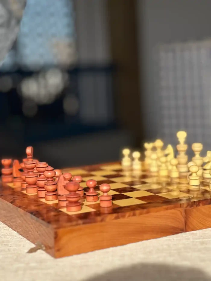 Handcrafted Wooden Chess Set with Animal Figurines - Image 3