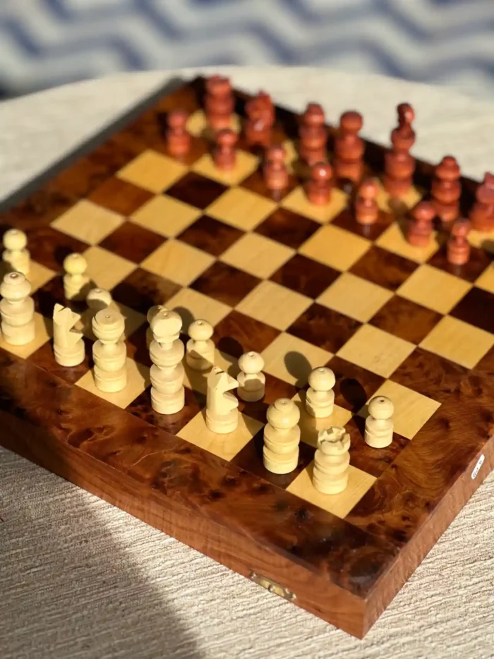 Handcrafted Wooden Chess Set with Animal Figurines - Image 2