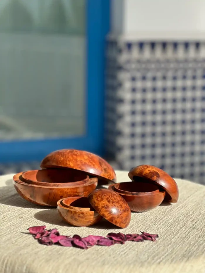 Three Handmade Thuya Burl Wood Boxes, Moroccan Pebble Boxes, Best Gifts, Jewelry Boxes, Trinket Boxes - Image 2