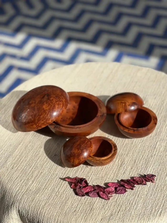 Three Handmade Thuya Burl Wood Boxes, Moroccan Pebble Boxes, Best Gifts, Jewelry Boxes, Trinket Boxes - Image 3