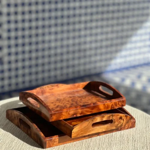 Set of 3 Thuya Burl Veneer Trays - Handmade Decorative Trays in Thuya Burl