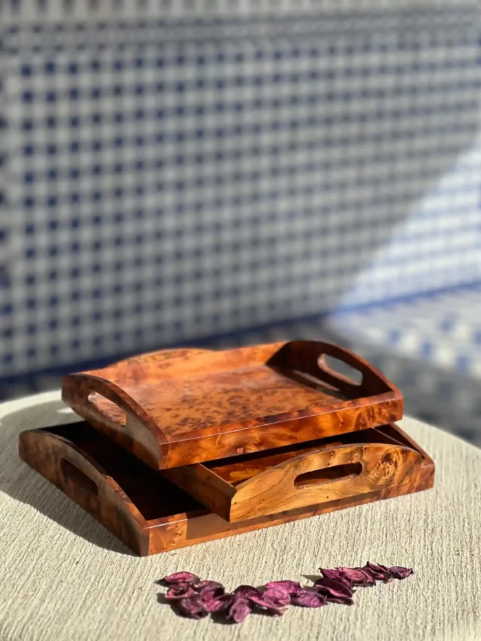 Set of 3 Thuya Burl Veneer Trays - Handmade Decorative Trays in Thuya Burl - Image 3