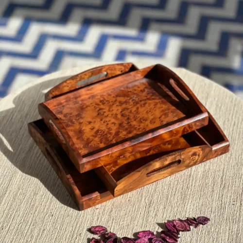 Set of 3 Thuya Burl Veneer Trays - Handmade Decorative Trays in Thuya Burl