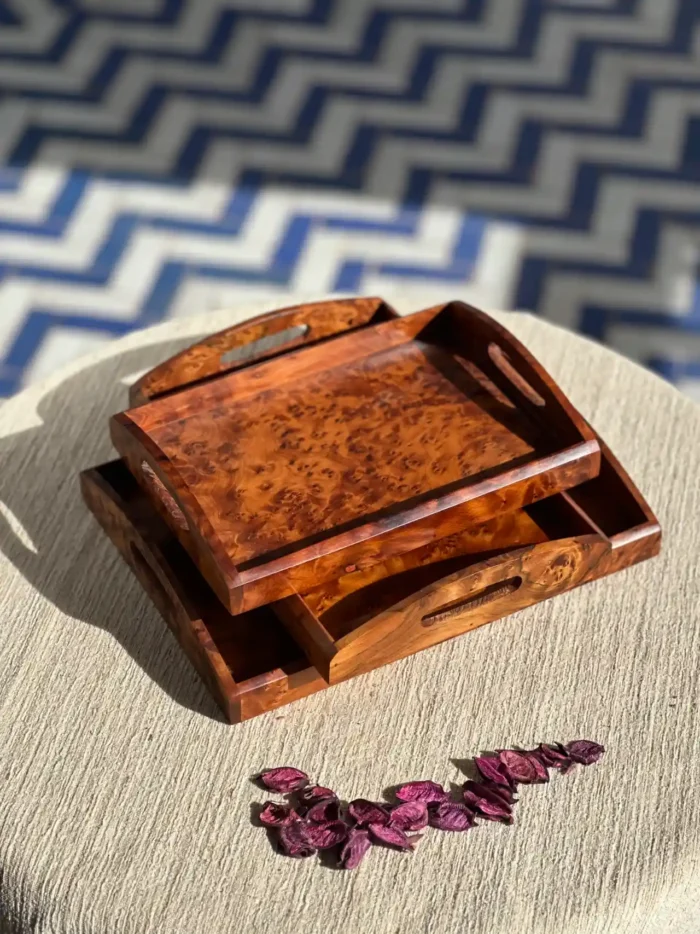 Set of 3 Thuya Burl Veneer Trays - Handmade Decorative Trays in Thuya Burl - Image 2