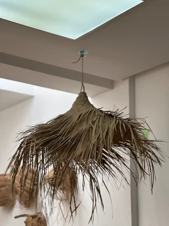 🌿 Large Woven Straw Parasol Pendant – Handcrafted Openwork Light Fixture 💡
