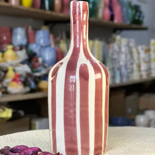 Set of Two Handcrafted Ceramic Vases with Stripes