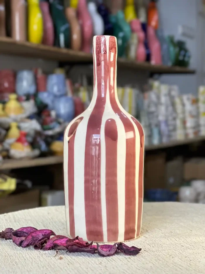 Set of Two Handcrafted Ceramic Vases with Stripes - Image 3