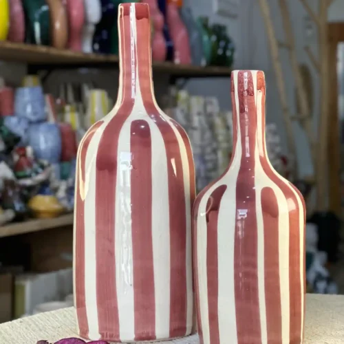 Set of Two Handcrafted Ceramic Vases with Stripes
