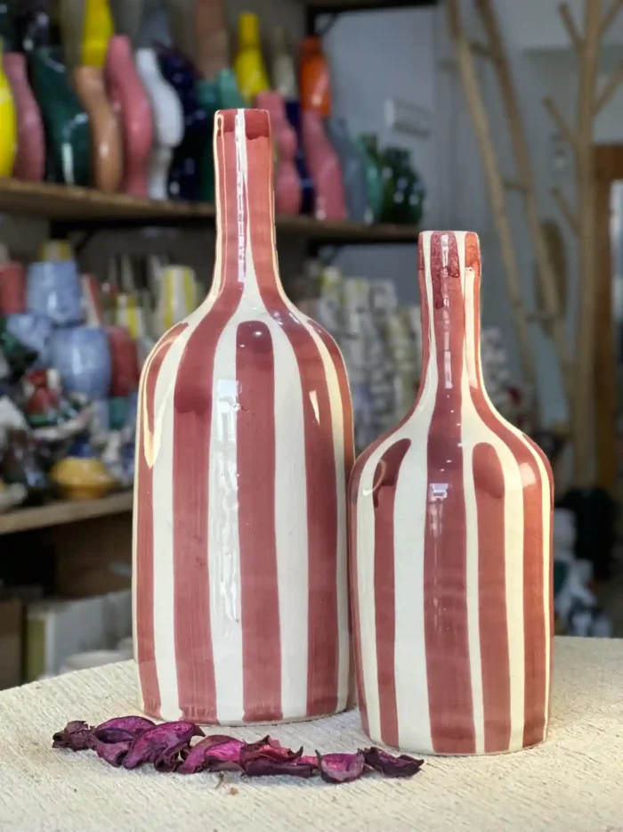 Set of Two Handcrafted Ceramic Vases with Stripes - Image 2
