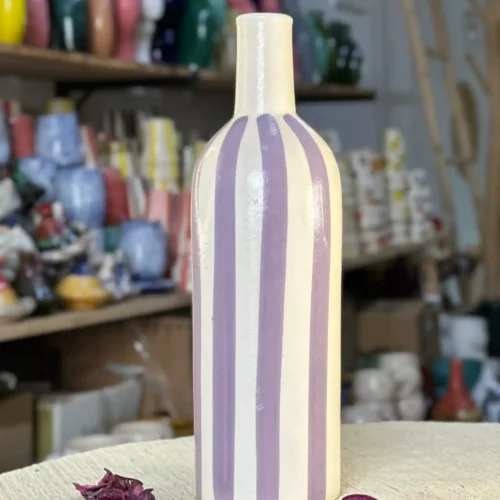 Vase en Céramique Fait Main – L’Élégance des Rayures Marinières