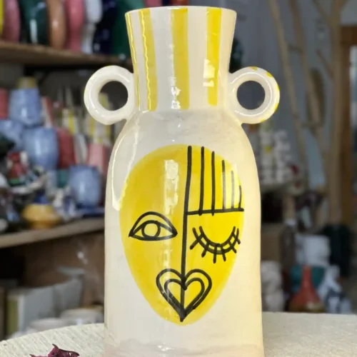 Handmade Ceramic Vase – Yellow Touch and Amazigh Inspiration
