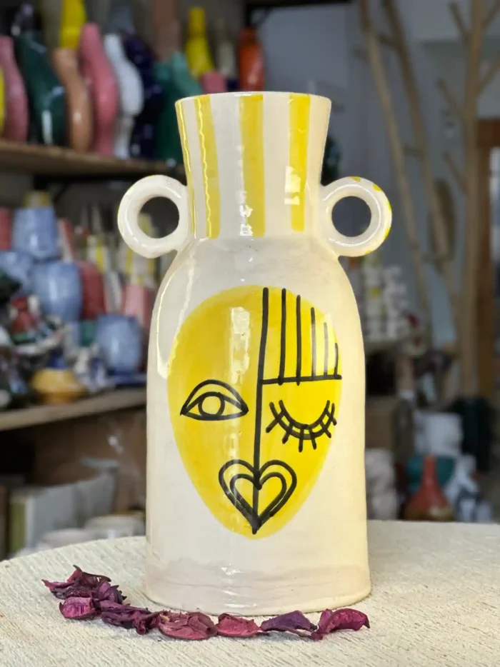 Handmade Ceramic Vase – Yellow Touch and Amazigh Inspiration - Image 3