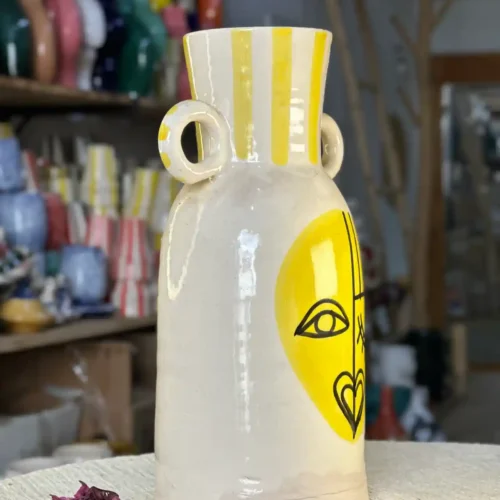 Handmade Ceramic Vase – Yellow Touch and Amazigh Inspiration