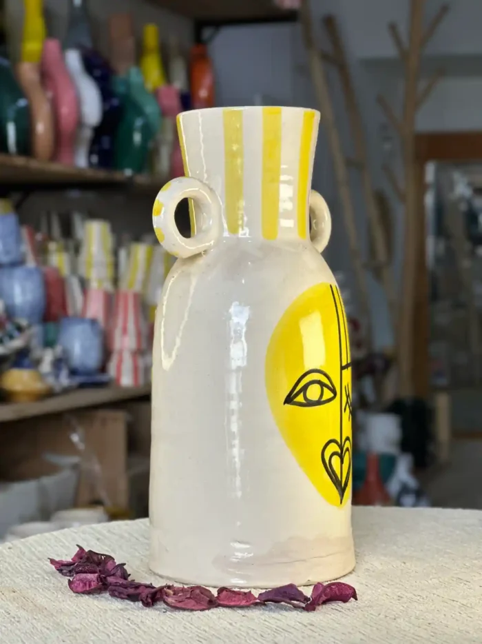 Handmade Ceramic Vase – Yellow Touch and Amazigh Inspiration - Image 4