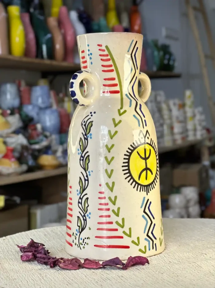 Handmade Ceramic Vase – Yellow Touch and Amazigh Inspiration - Image 2