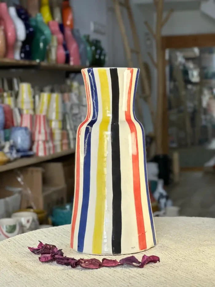 Handmade Ceramic Vase – Nautical Stripes Decoration