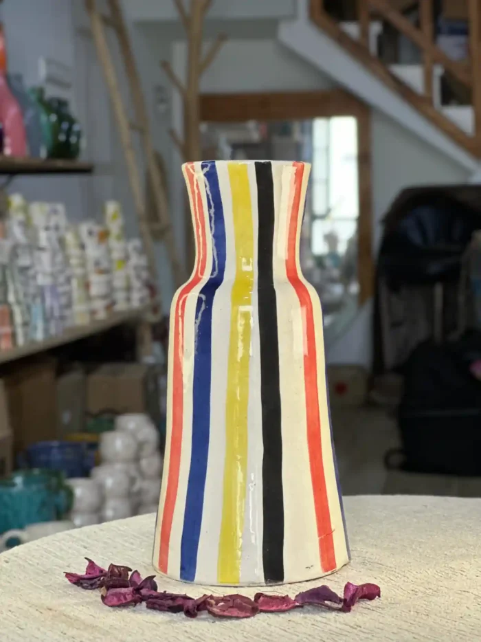 Handmade Ceramic Vase – Nautical Stripes Decoration - Image 2