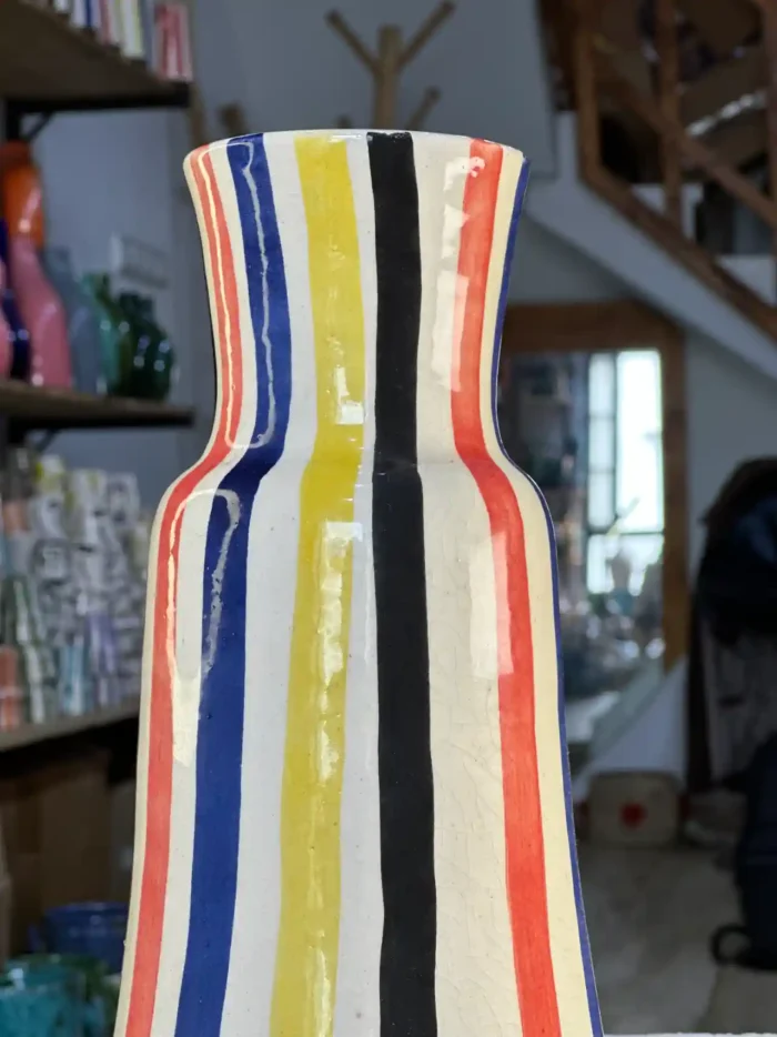 Handmade Ceramic Vase – Nautical Stripes Decoration - Image 3