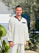 Linen Set with Black Accents – Natural Elegance with a Modern Touch